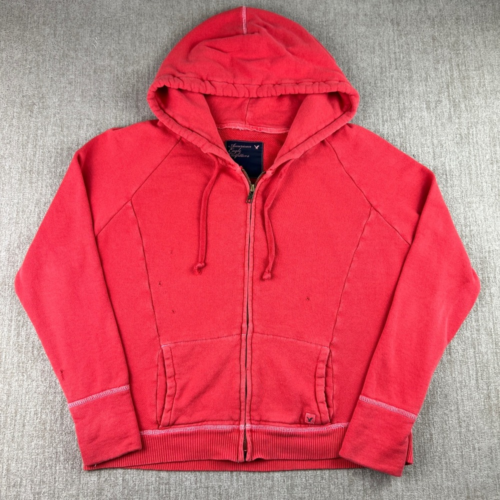 American Eagle Hoodie Womens Medium Washed Red Full Zip Distressed Casual Summer